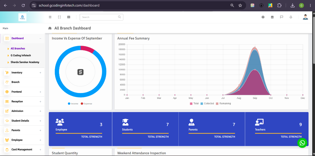School Management Software Live Cloud Dashboard