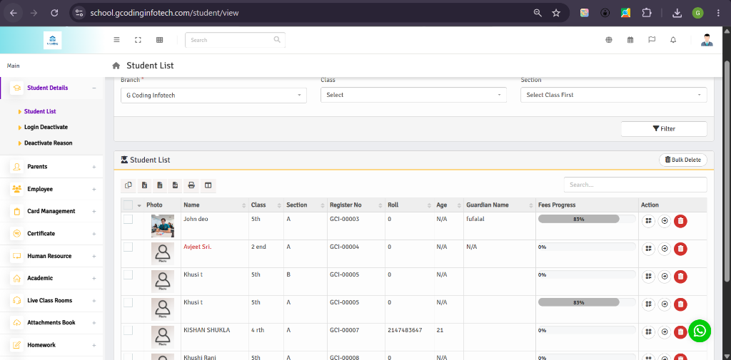 Searchable Student Directory